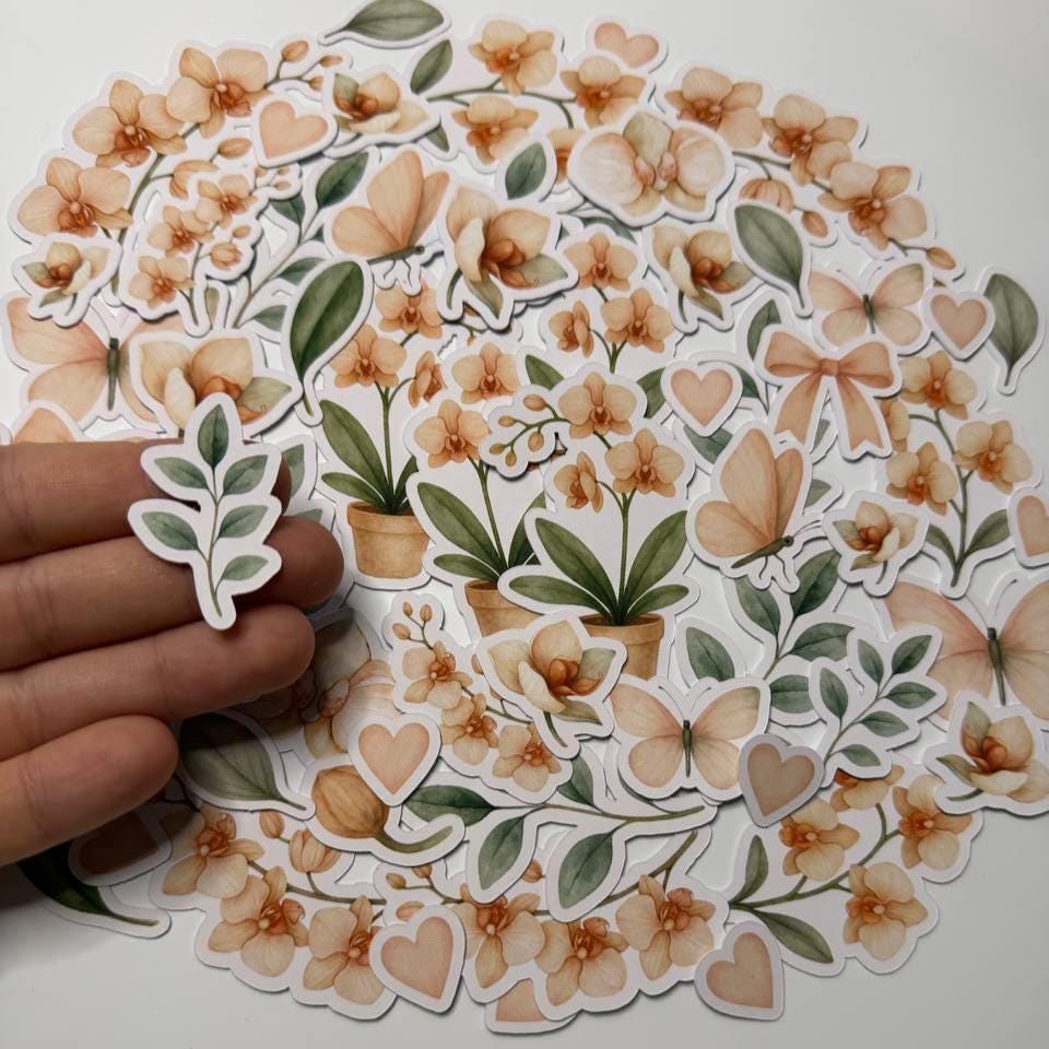 Orchid Die Cuts Set – 60 Handmade Floral Paper Cutouts | Non-Sticky Flower Ephemera for Scrapbooking, Cardmaking, Journals (Not Stickers)