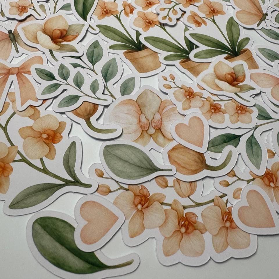 Orchid Die Cuts Set – 60 Handmade Floral Paper Cutouts | Non-Sticky Flower Ephemera for Scrapbooking, Cardmaking, Journals (Not Stickers)