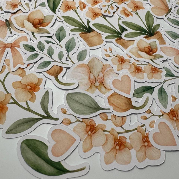 Orchid Die Cuts Set – 60 Handmade Floral Paper Cutouts | Non-Sticky Flower Ephemera for Scrapbooking, Cardmaking, Journals (Not Stickers)