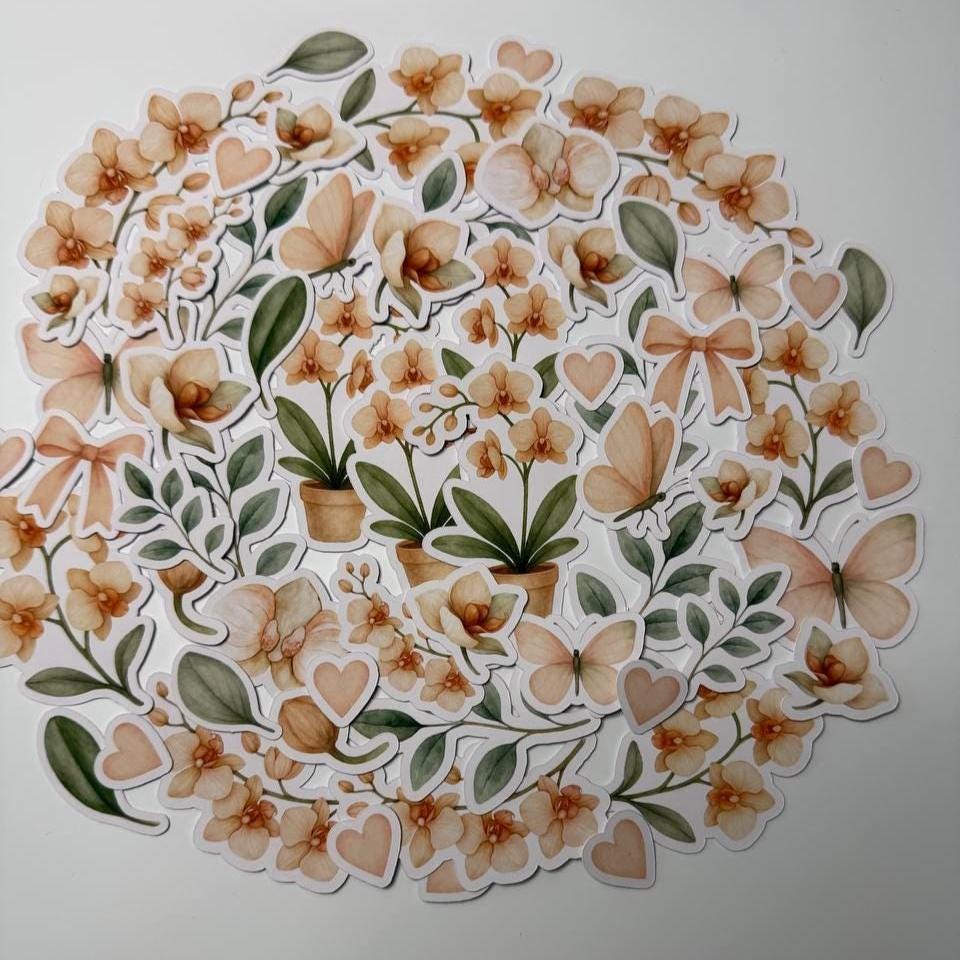 Orchid Die Cuts Set – 60 Handmade Floral Paper Cutouts | Non-Sticky Flower Ephemera for Scrapbooking, Cardmaking, Journals (Not Stickers)