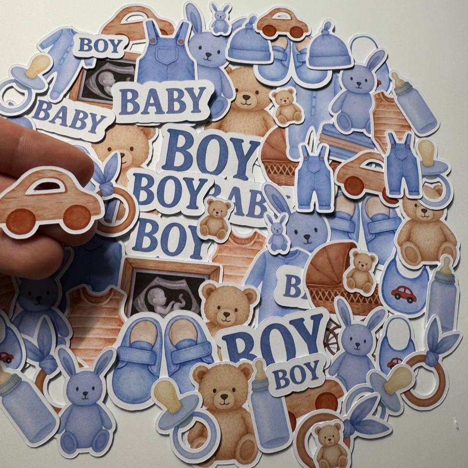 Baby Boy Die Cuts Set – 60 Pieces | Handmade Paper Cutouts by ValeoDecor