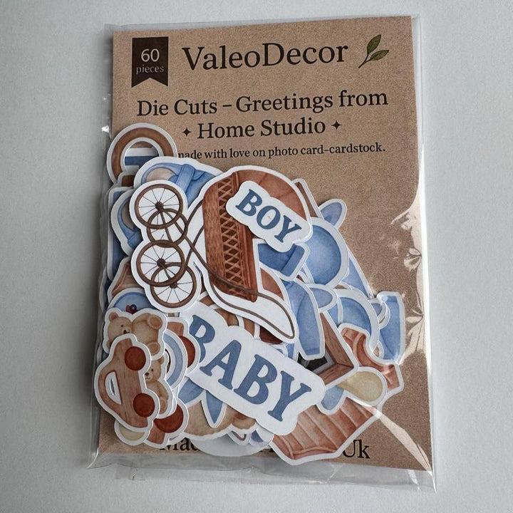 Baby Boy Die Cuts Set – 60 Pieces | Handmade Paper Cutouts by ValeoDecor