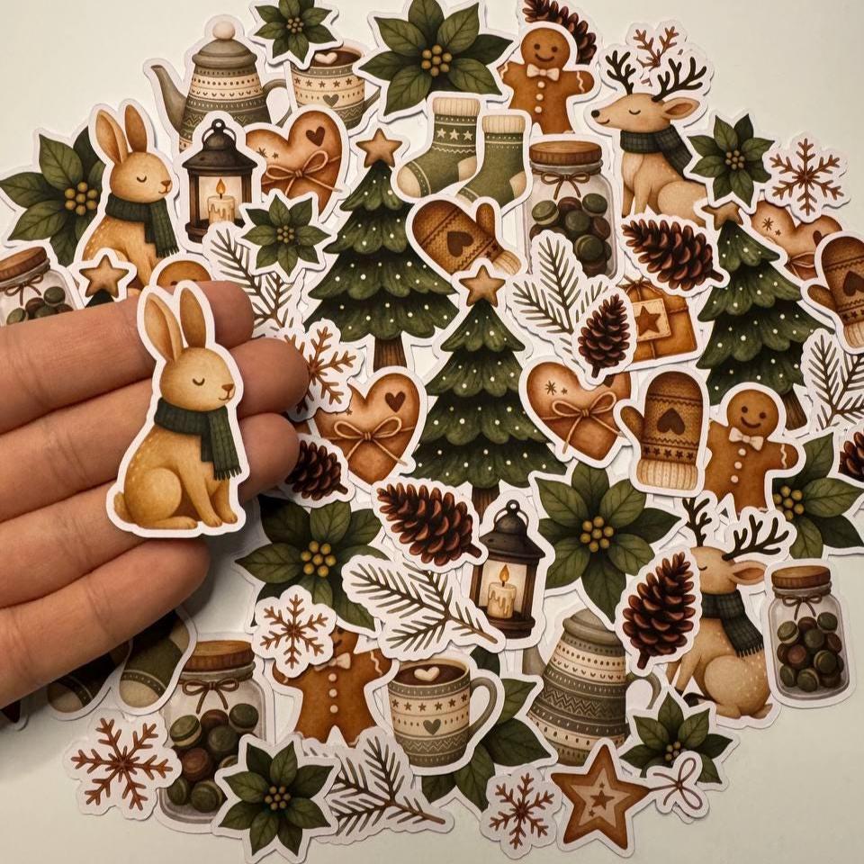 Woodland Christmas Die Cuts Set – 60 Pieces | Handmade Festive Paper Cutouts by ValeoDecor (Not Stickers)