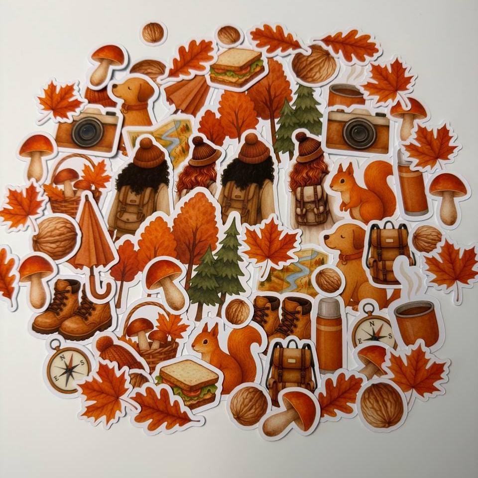 Autumn Adventure Die Cuts Set – 60 Pieces | Handmade Cosy Paper Cutouts by ValeoDecor (Not Stickers)