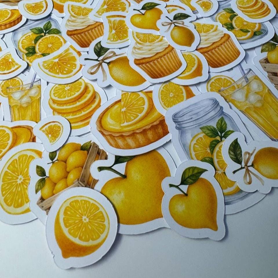 Lemon Die Cuts Set – 60 Pieces | Handmade Citrus Paper Cutouts by ValeoDecor(Not Stickers)