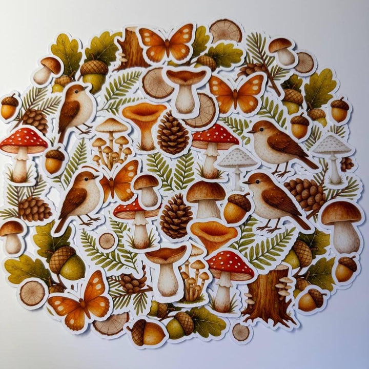 Woodland Mushrooms & Birds Die Cuts Set – 60 Pieces | Handmade Forest Paper Cutouts by ValeoDecor(Not Stickers)