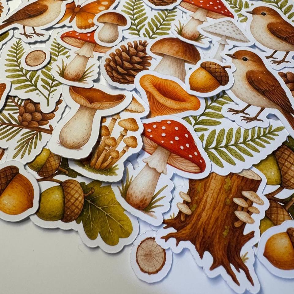 Woodland Mushrooms & Birds Die Cuts Set – 60 Pieces | Handmade Forest Paper Cutouts by ValeoDecor(Not Stickers)
