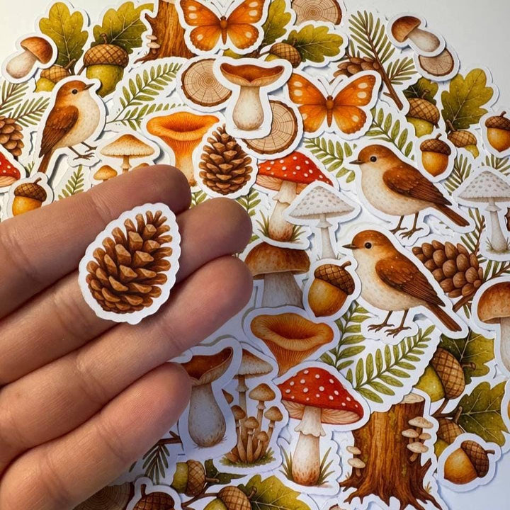 Woodland Mushrooms & Birds Die Cuts Set – 60 Pieces | Handmade Forest Paper Cutouts by ValeoDecor(Not Stickers)