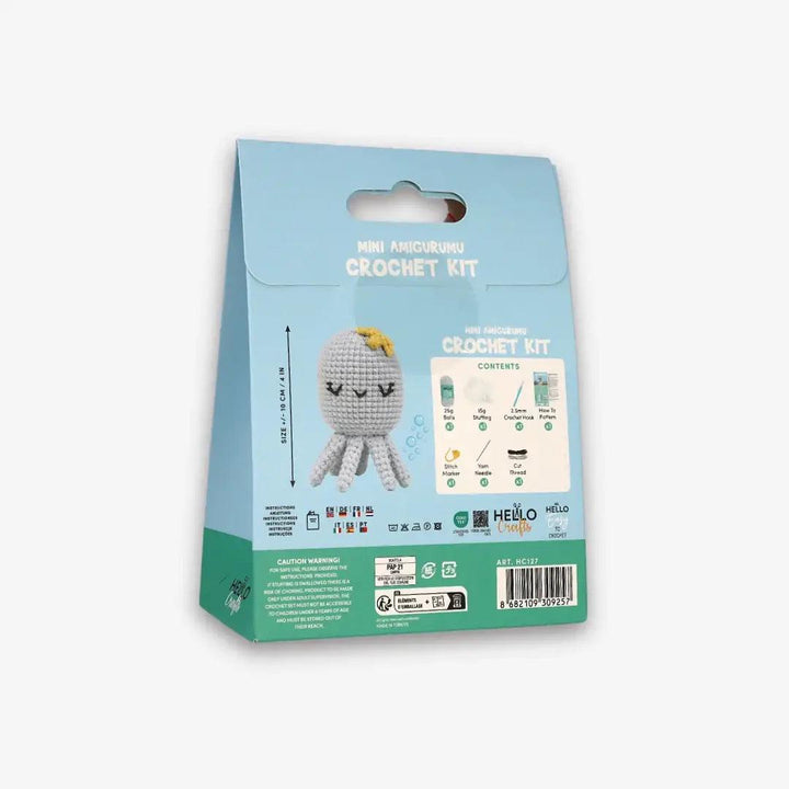 Knitty Critters - Mini Amigurumi - Inky | DIY Crochet Kit - Crochet Kits For Beginners - Soft Cotton/Acrylic Blend Yarn