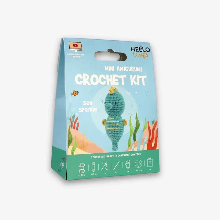 Mini Amigurumi - Sea Sparkle Seahorse | DIY Crochet Kit - Crochet Kits For Beginners - Soft Cotton/Acrylic Blend Yarn