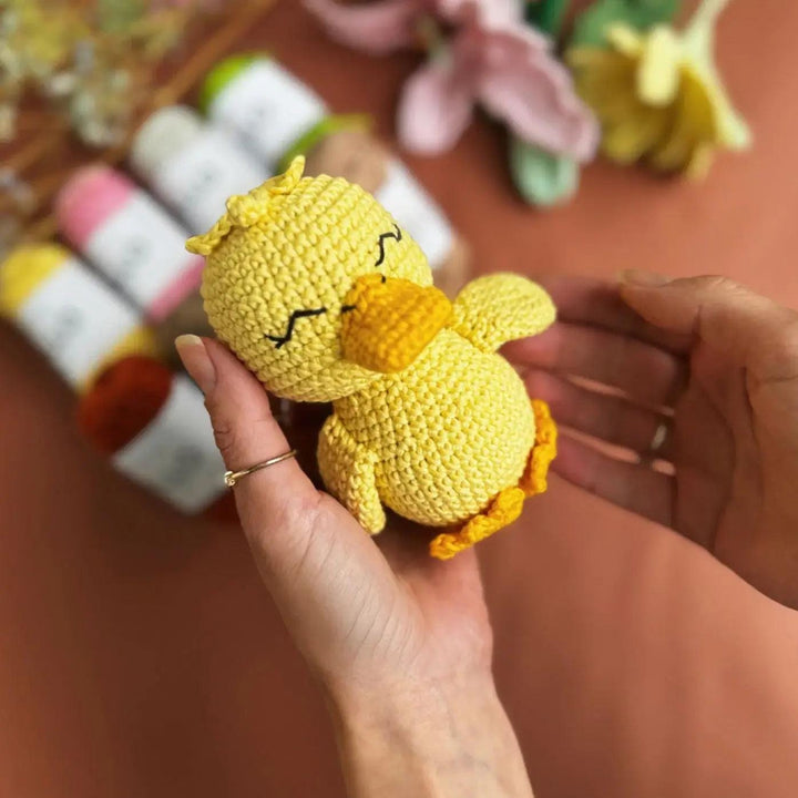 Knitty Critters - Pouch Pals - Danny Duckling, Kit - Amigurumi Kit - Crochet Kit - Recycled Cotton Yarn - Toy Stuffing - Crochet Accessories