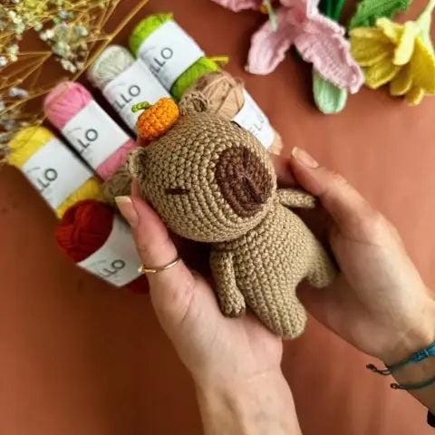 Knitty Critters - Pouch Pals - Caroline Capybara, Kit - Amigurumi Kit - Crochet Kit For Beginners - Recycled Cotton Yarn