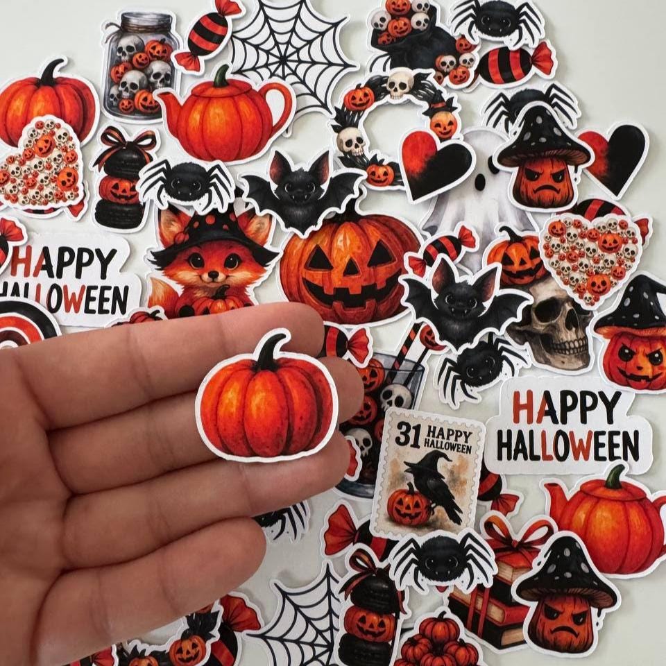 Halloween Paper Die Cuts – 60 pcs | Non-adhesive Ephemera for Journals, DIY, Craft Projects