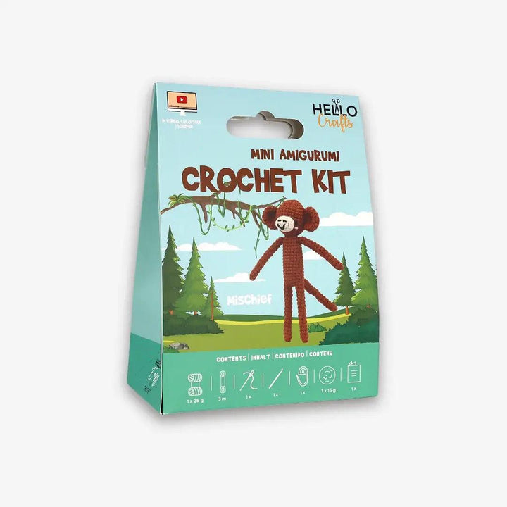 Mini Amigurumi - Mischief Monkey | Crochet Kit - Crochet Kits For Beginners - Soft Cotton/Acrylic Blend Yarn - Crocheting Video Tutorials