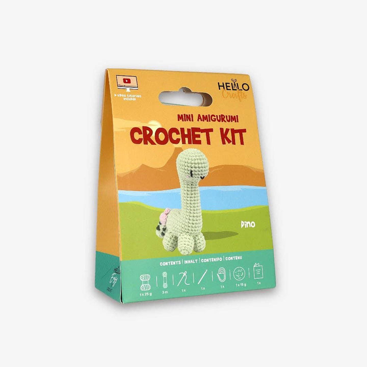 Knitty Critters - Mini Amigurumi - Dino | DIY Crochet Kit - Crochet Kits For Beginners - Soft Cotton/Acrylic Yarn