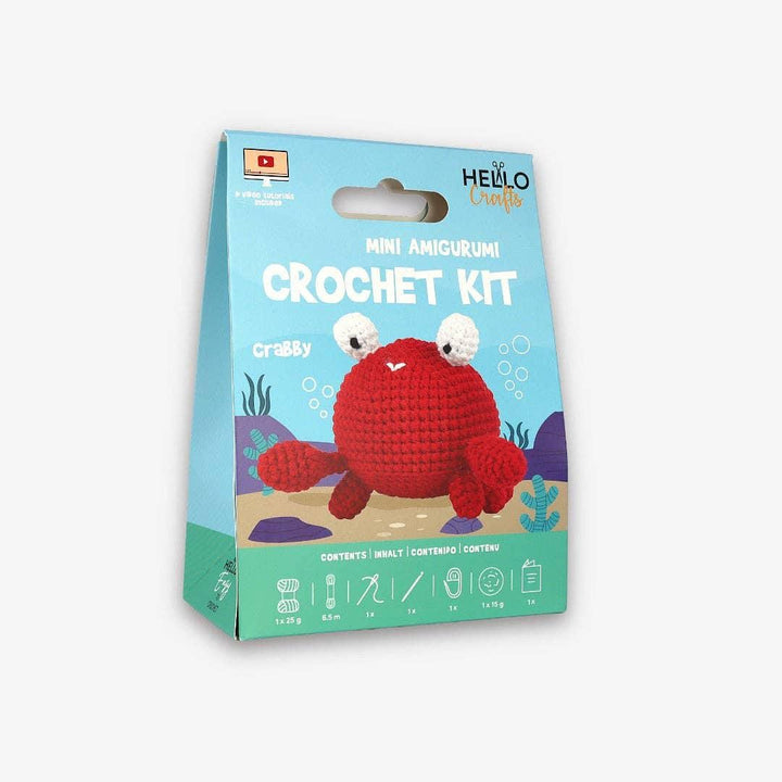 Knitty Critters - Mini Amigurumi - Crabby | DIY Crochet Kit - Crochet Kits For Beginners - Soft Cotton/Acrylic Blend Yarn