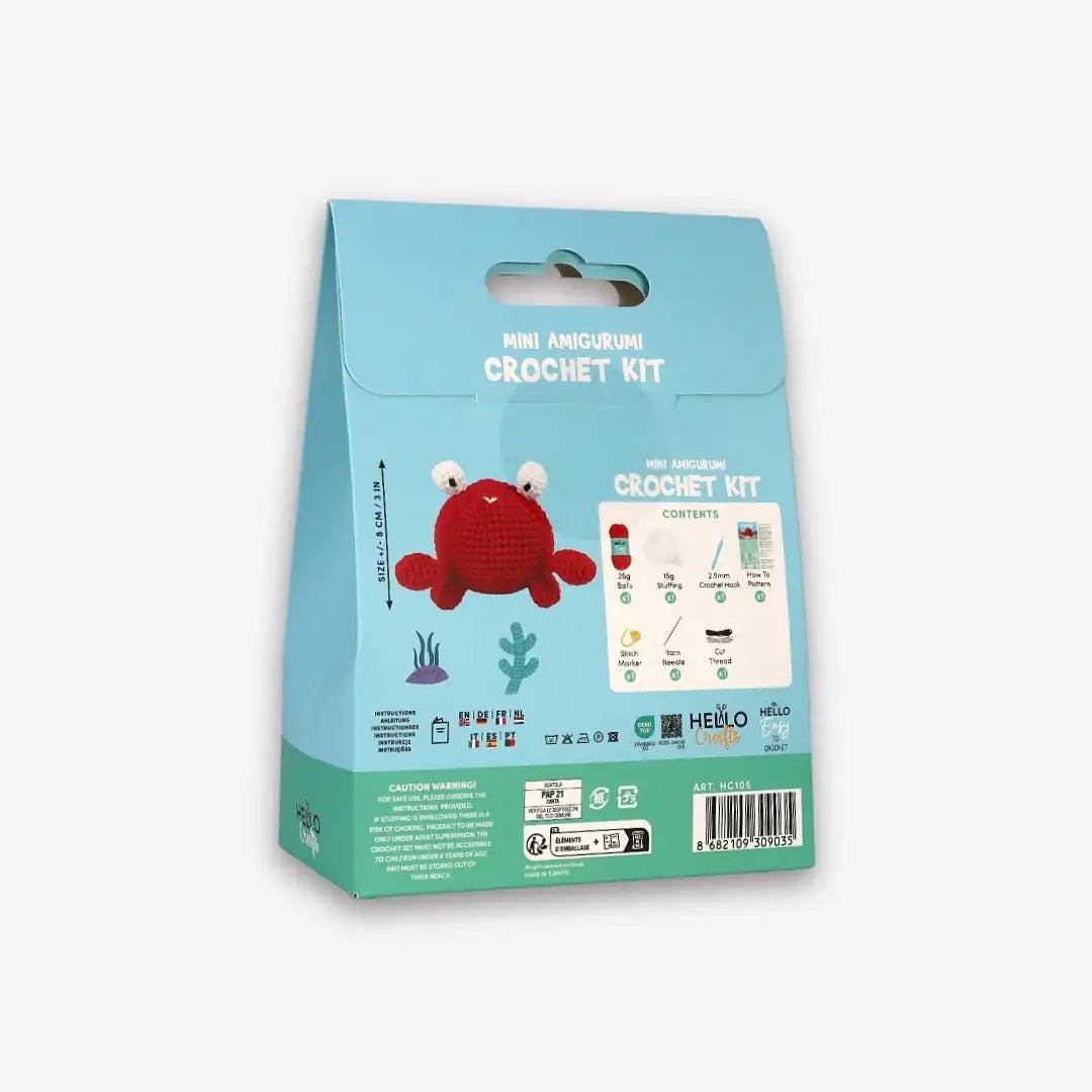 Knitty Critters - Mini Amigurumi - Crabby | DIY Crochet Kit - Crochet Kits For Beginners - Soft Cotton/Acrylic Blend Yarn