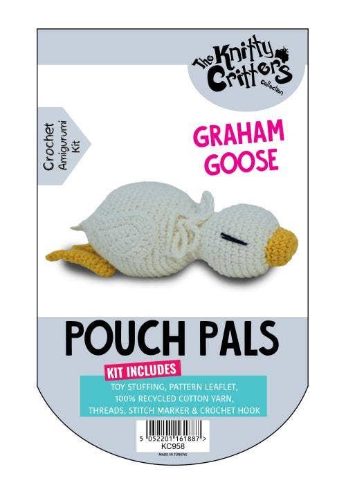 Knitty Critters - Pouch Pals - Graham Goose Kit - Amigurumi Kit - Crochet Kit For Beginners - Recycled Cotton Yarn