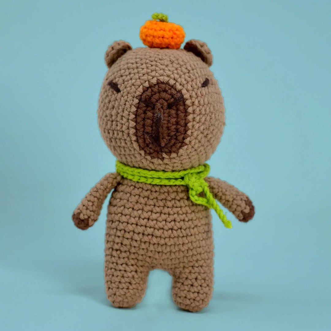 Knitty Critters - Pouch Pals - Caroline Capybara, Kit - Amigurumi Kit - Crochet Kit For Beginners - Recycled Cotton Yarn