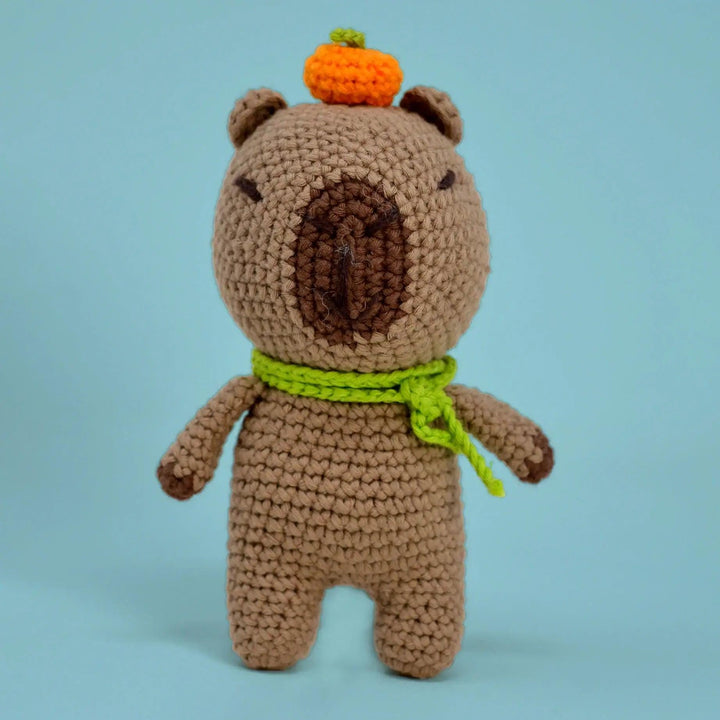 Knitty Critters - Pouch Pals - Caroline Capybara, Kit - Amigurumi Kit - Crochet Kit For Beginners - Recycled Cotton Yarn