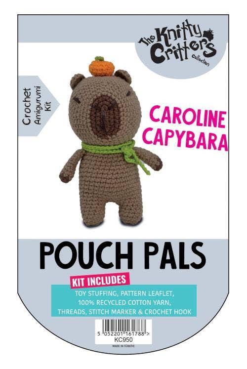 Knitty Critters - Pouch Pals - Caroline Capybara, Kit - Amigurumi Kit - Crochet Kit For Beginners - Recycled Cotton Yarn