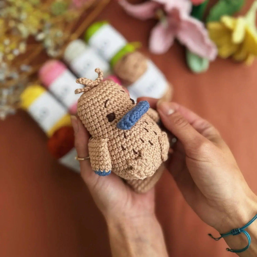 Knitty Critters - Pouch Pals - Peter Platypus, Kit - Amigurumi Kit - Crochet Kit For Beginners - Recycled Cotton Yarn