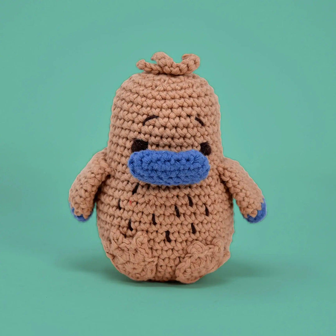 Knitty Critters - Pouch Pals - Peter Platypus, Kit - Amigurumi Kit - Crochet Kit For Beginners - Recycled Cotton Yarn