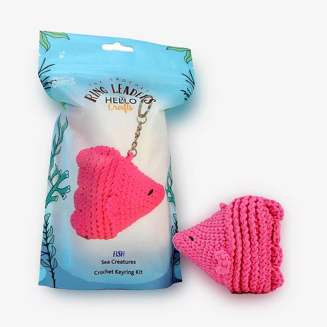 Ringleaders Keyring Crochet Kit - Sea Creature - Fish - Crochet Kit For Beginners - Cotton Acrylic Yarn - Crochet Accessories Set