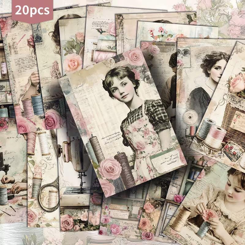 Victorian Sewing Illustration Cards – Set of 20 Vintage Pin-Up Style Paper Cards Scrapbook Paper