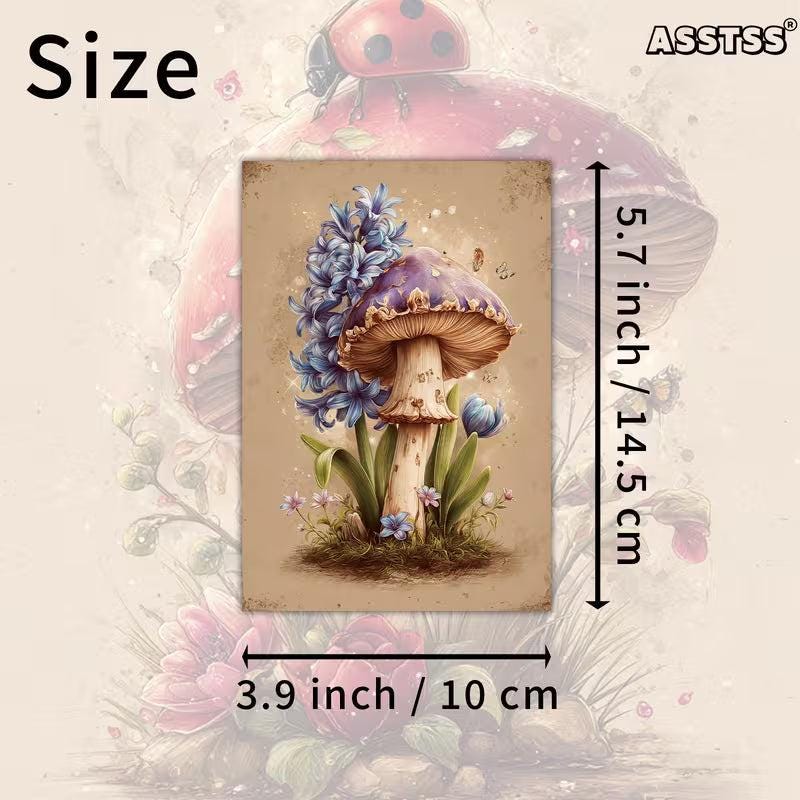 Retro Fantasy Mushroom Illustration Cards – Set of 20 Vintage Pin-Up Style Paper Cards Scrapbook Paper