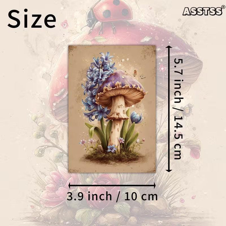 Retro Fantasy Mushroom Illustration Cards – Set of 20 Vintage Pin-Up Style Paper Cards Scrapbook Paper