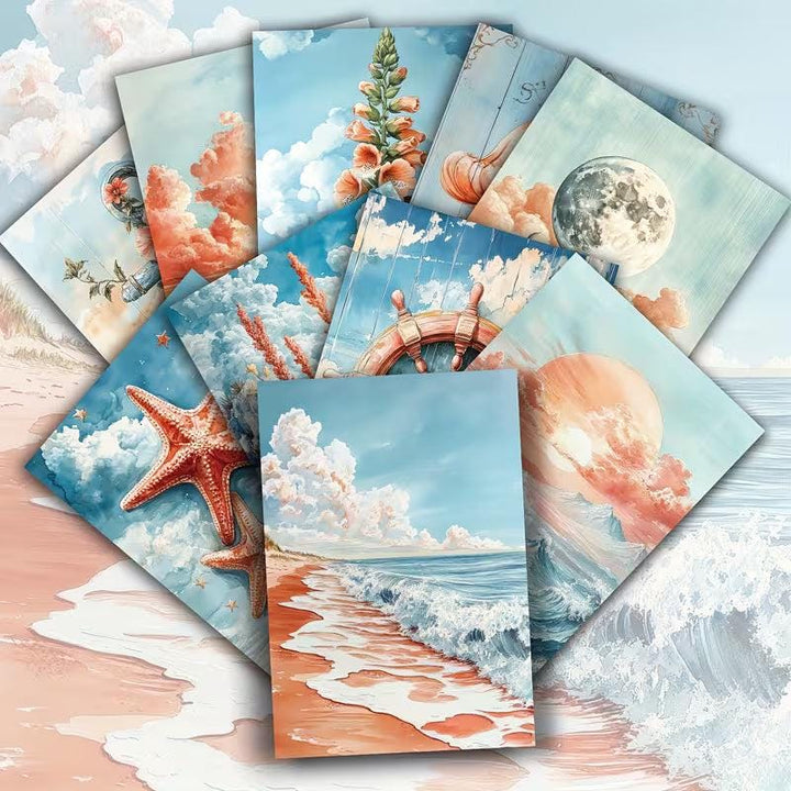 Vintage Jellyfish & Sailing Ship Illustration Cards – Set of 20 Pin-Up Style Paper Cards Scrapbook Paper