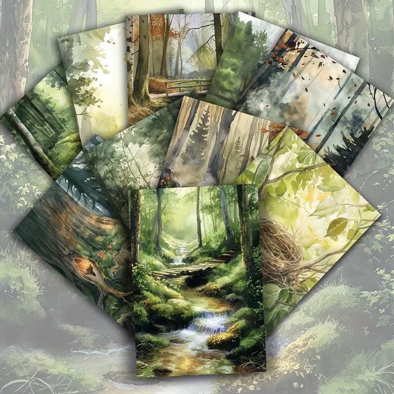 Vintage Forest Fairy Illustration Cards – Set of 20 Magical Woodland Paper Cards Scrapbook Paper