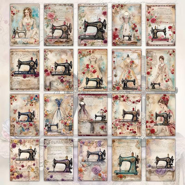 habby Chic Sewing Illustration Cards – Set of 20 Vintage Pin-Up Style Cards Scrapbook Paper