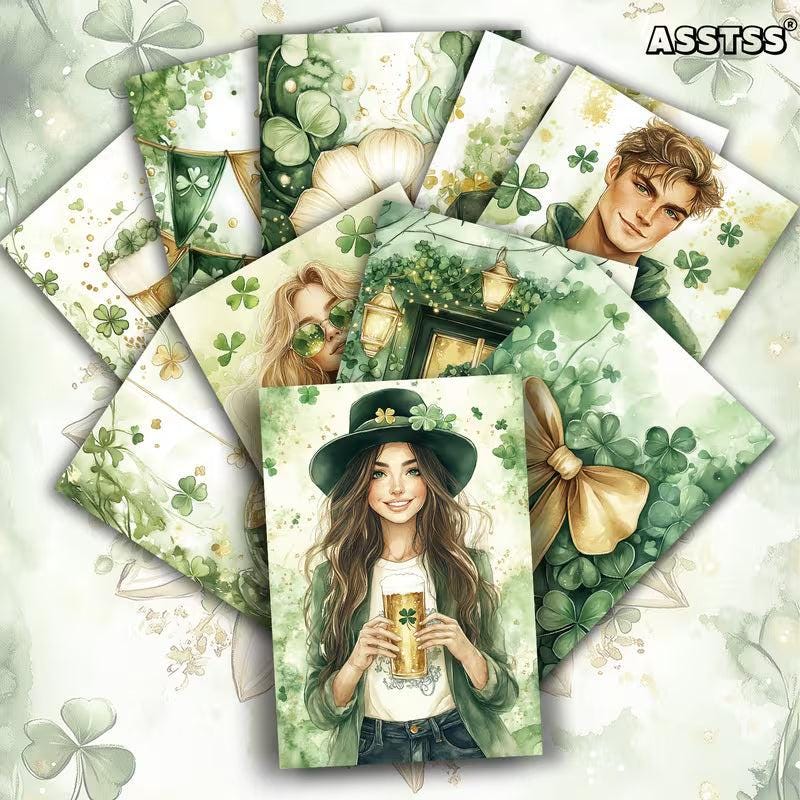 St Patrick's Day Retro Illustration Cards – Set of 20 Vintage Pin-Up Style Paper Cards Scrapbook Paper