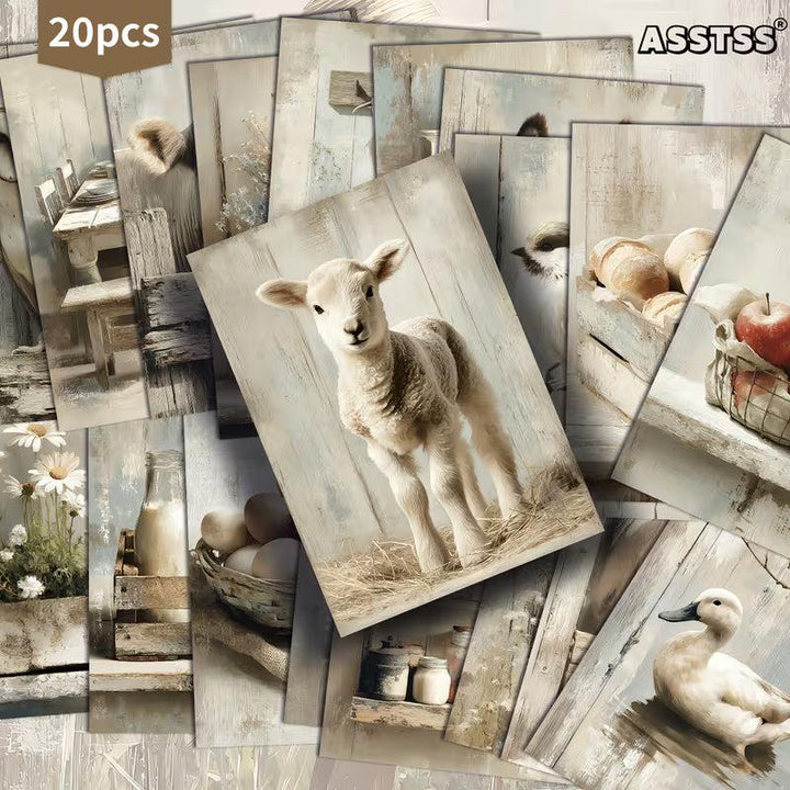 Vintage Farm Animal Illustration Cards – Set of 20 Pin-Up Style Paper Cards Scrapbook Paper