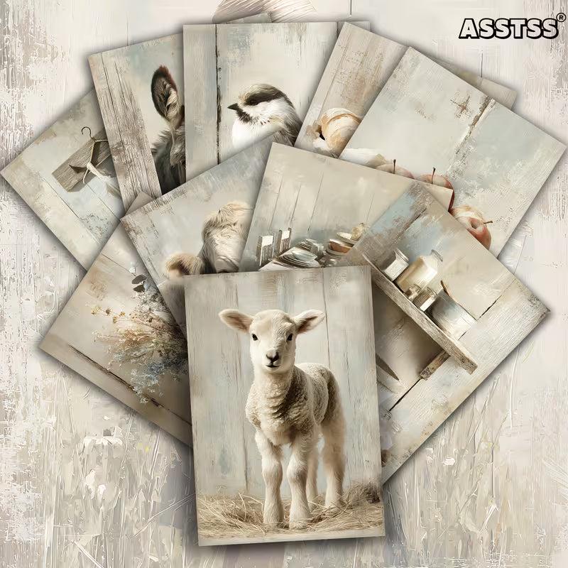 Vintage Farm Animal Illustration Cards – Set of 20 Pin-Up Style Paper Cards Scrapbook Paper