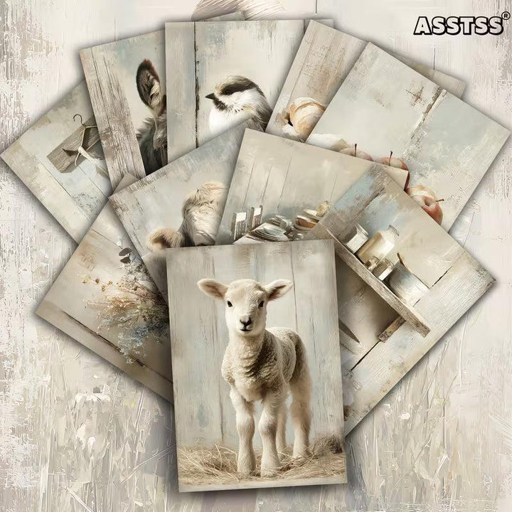 Vintage Farm Animal Illustration Cards – Set of 20 Pin-Up Style Paper Cards Scrapbook Paper