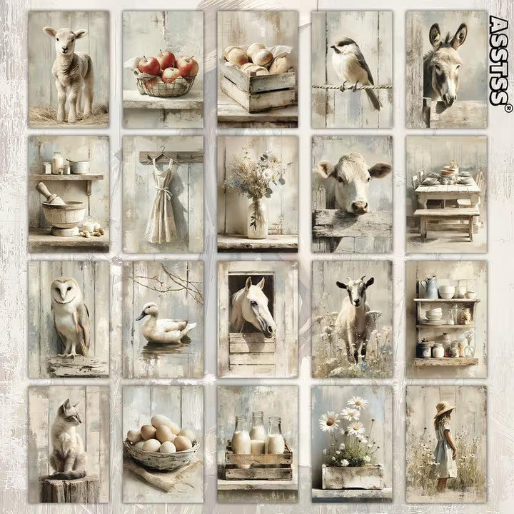 Vintage Farm Animal Illustration Cards – Set of 20 Pin-Up Style Paper Cards Scrapbook Paper