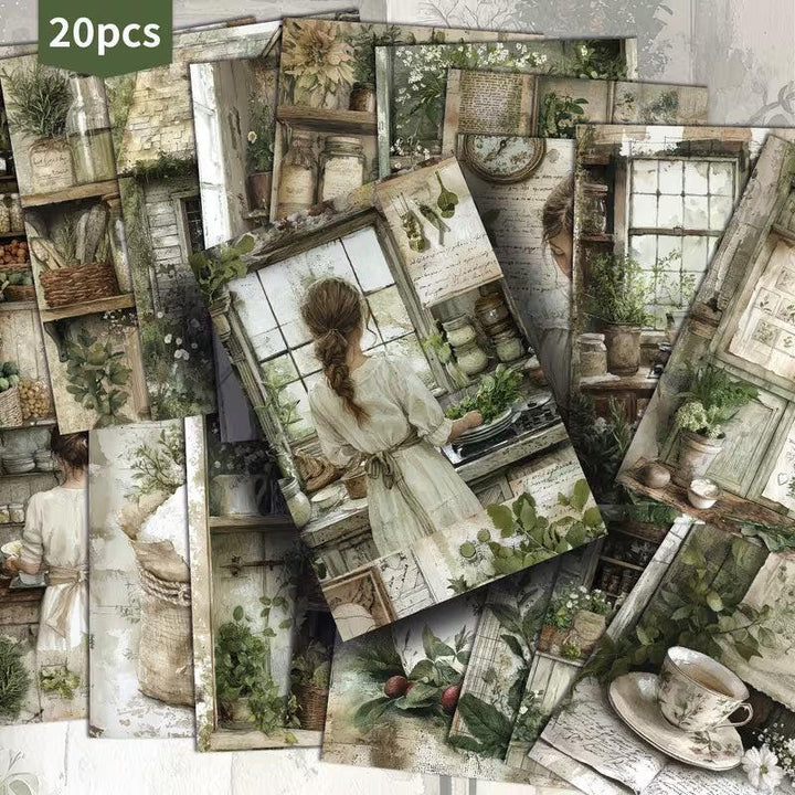 Vintage Kitchen Herb Illustration Cards – Set of 20 Pin-Up Style Paper Cards Scrapbook Paper