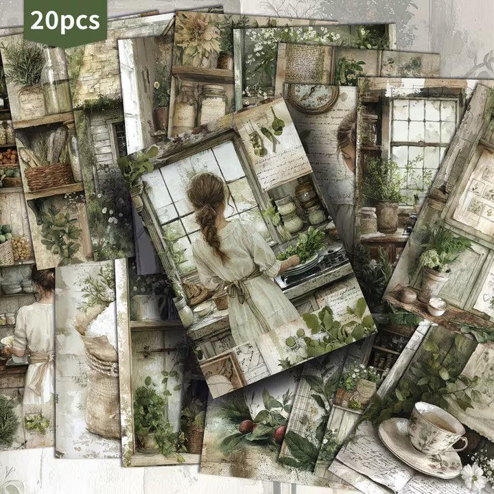 Vintage Kitchen Herb Illustration Cards – Set of 20 Pin-Up Style Paper Cards Scrapbook Paper