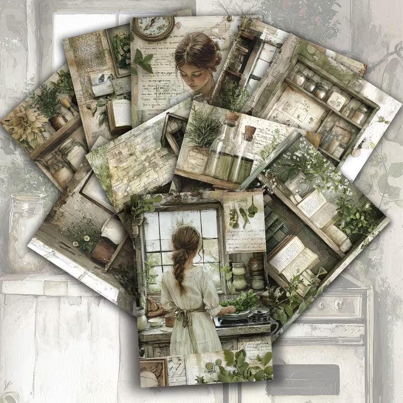 Vintage Kitchen Herb Illustration Cards – Set of 20 Pin-Up Style Paper Cards Scrapbook Paper
