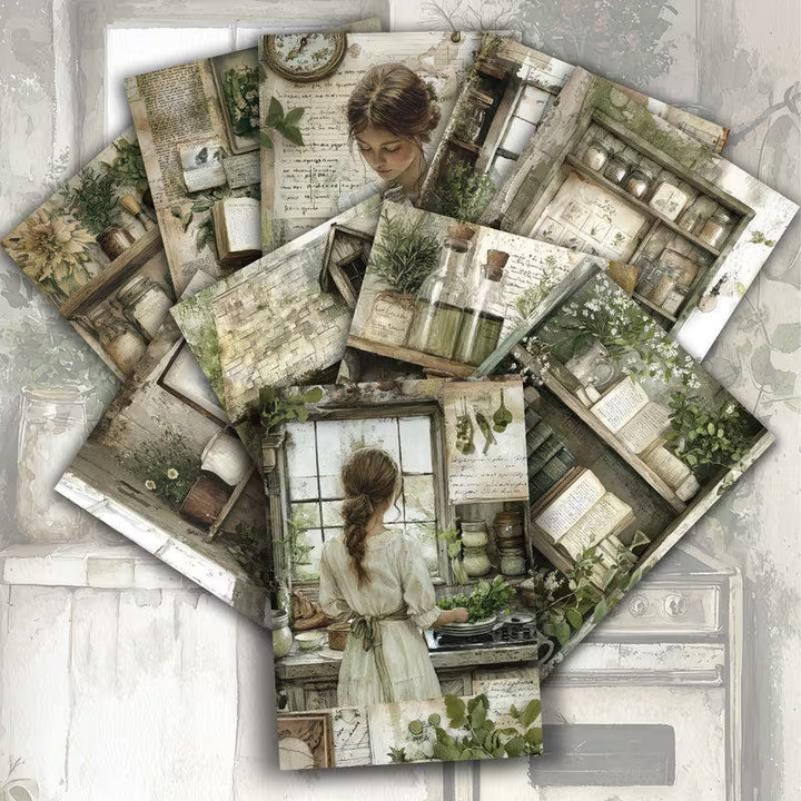Vintage Kitchen Herb Illustration Cards – Set of 20 Pin-Up Style Paper Cards Scrapbook Paper