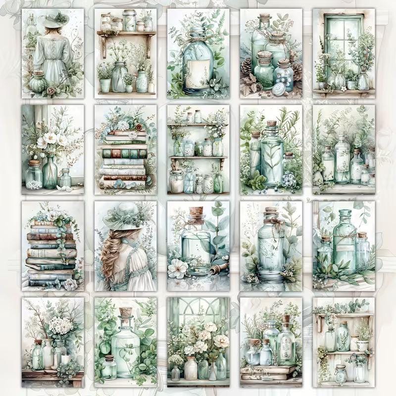 Herbal Remedies Illustration Cards – Set of 20 Vintage Style Paper Card Scrapbook Paper