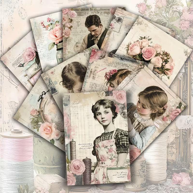 Victorian Sewing Illustration Cards – Set of 20 Vintage Pin-Up Style Paper Cards Scrapbook Paper