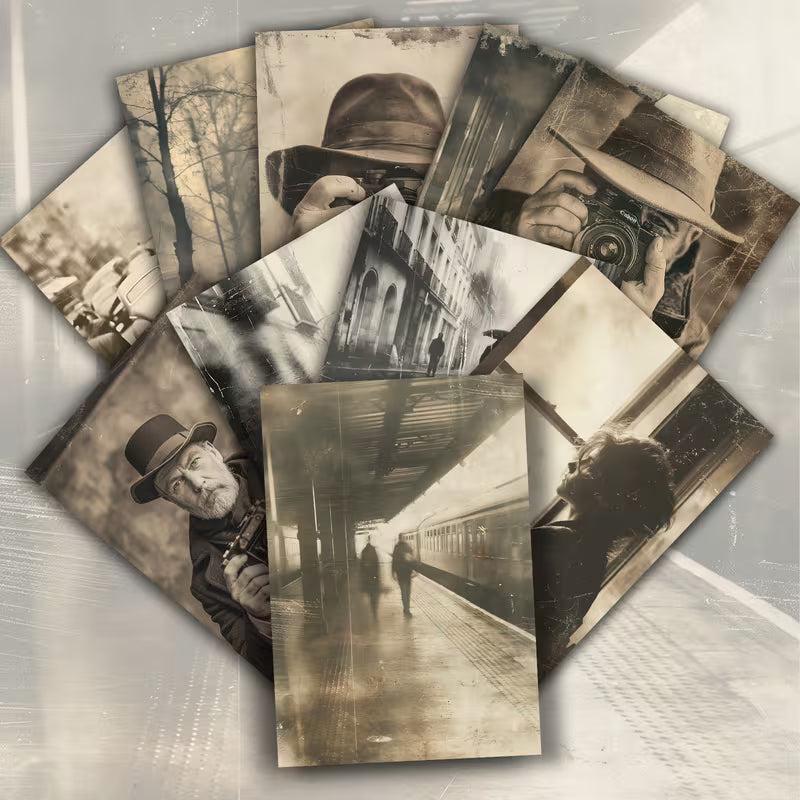 Retro Street Photography Cards – Set of 20 Pin-Up Style Illustration Cards Scrapbook Paper