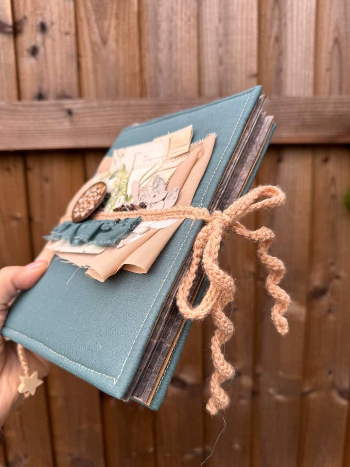 Botanical Junk Journal A5 – Handmade Vintage Style Scrapbook – Fabric Covered Journal – Nature Writing Notebook – Gift for Her