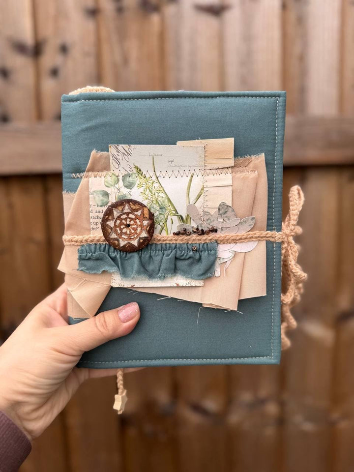 Botanical Junk Journal A5 – Handmade Vintage Style Scrapbook – Fabric Covered Journal – Nature Writing Notebook – Gift for Her