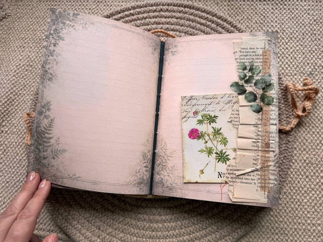 Botanical Junk Journal A5 – Handmade Vintage Style Scrapbook – Fabric Covered Journal – Nature Writing Notebook – Gift for Her