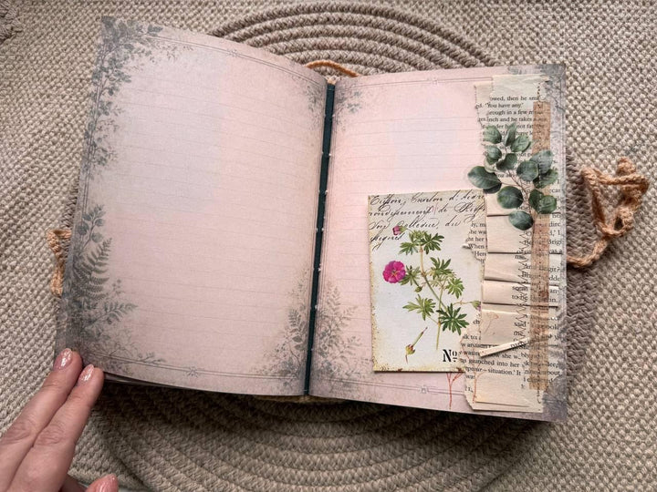 Botanical Junk Journal A5 – Handmade Vintage Style Scrapbook – Fabric Covered Journal – Nature Writing Notebook – Gift for Her